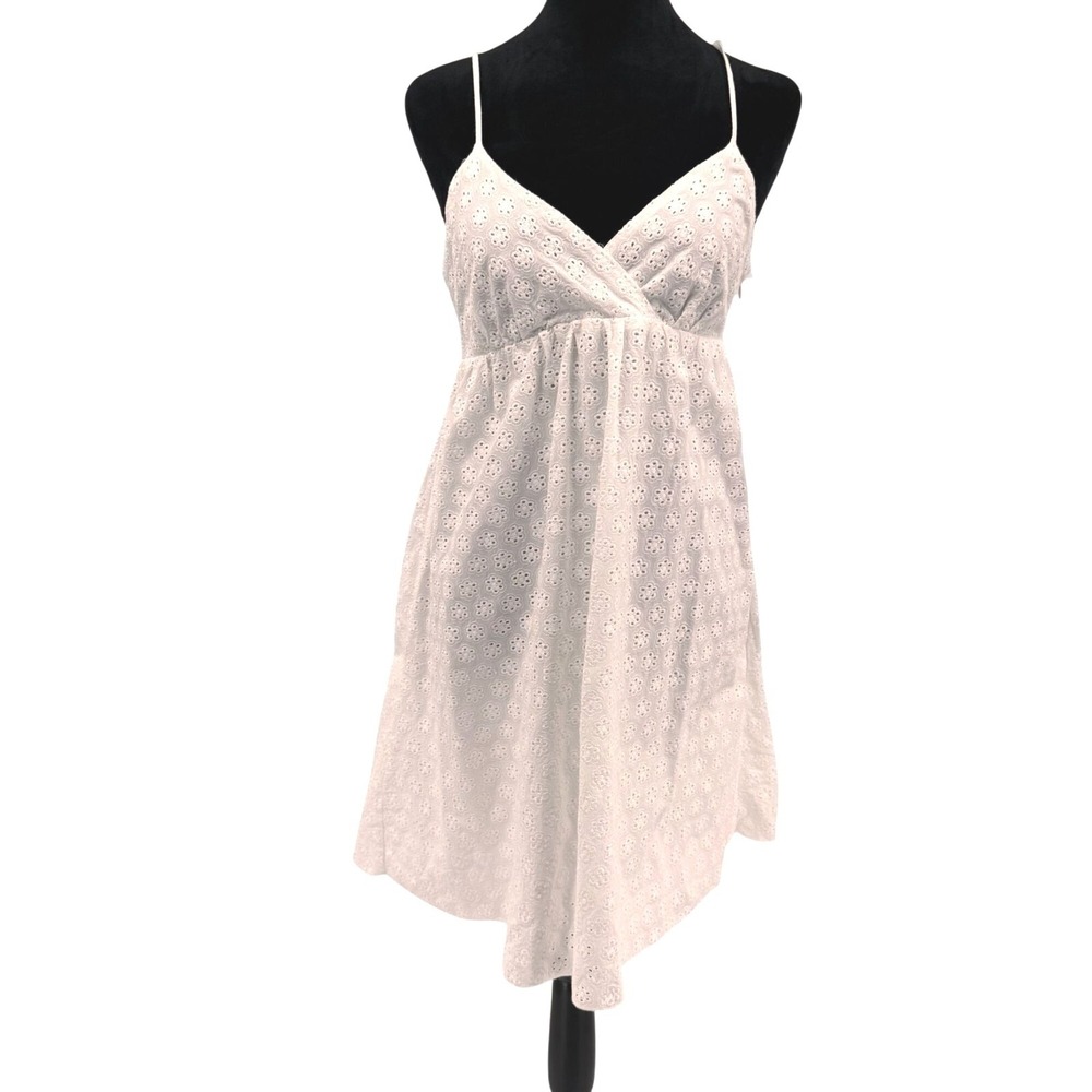 Vtg Y2K Babydoll Dress Womens M‎ White Eyelet Cotton Embroidered Sorority  Beach